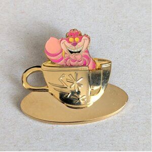 Disney Golden Vehicle Collection Mad Tea Party Cheshire Cat Pin & freebie